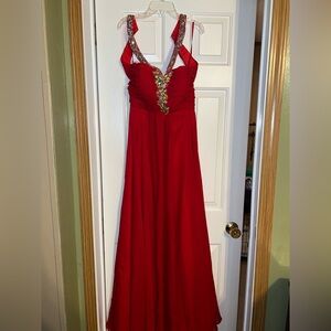 Elegant Backless Red Evening Gown